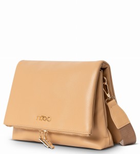 H171 NOBO torebka miękka listonoszka dwukomorowa szeroki pasek beż