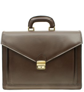 ts37 Włoska teczka, aktówka skórzana skóra naturalna ciemny brąz