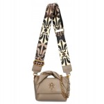 D08 mała torebka EGO Nira listonoszka ze zwiniętą rączka i szerokim paskiem Taupe