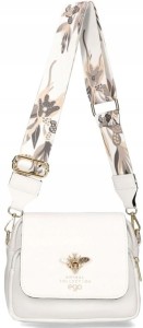 D32 Ego Insecta torebka listonoszka 2 paski z klapką pszczółką ekoskóra biały wz.01