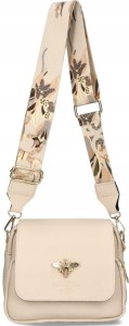 D32 Ego Insecta torebka listonoszka 2 paski z klapką pszczółką ekoskóra beż wz.05