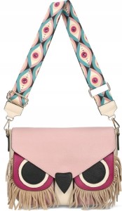 D58 EGO listonoszka torebka skórzana sowa frędzlami klapka szerokim paskiem wz.04