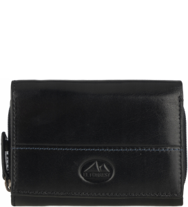 P411 Mały portfel damski El Forrest zamek rfid czarny z nieb. nitką
