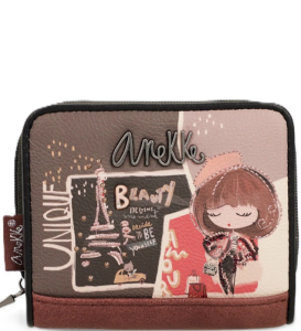 A53 Damski mały portfel Anekke z dziewczynką portmonetka na zamek Maedmoiselle wz.26