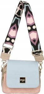 D44 torebka EGO skórzana zamszowa listonoszka z klapką 2 paski szeroki pas